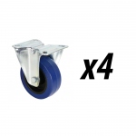 Pack of 4 Fixed Castor - Blue Wheel 100mm