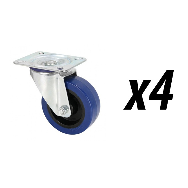 Pack of 4 Swivel Castors - Blue Wheel 100mm 