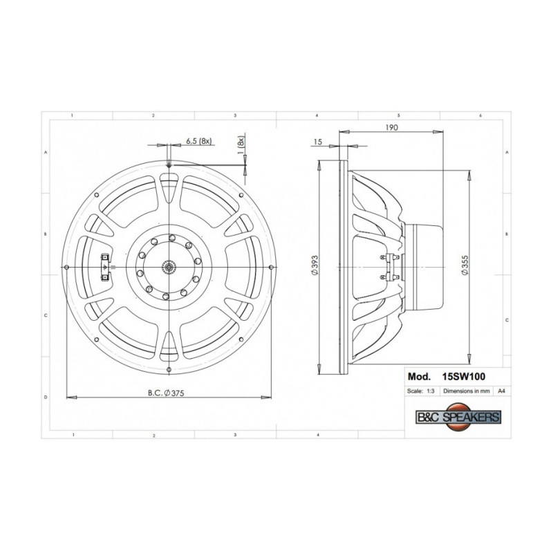 B&C 15SW100 15 inch 1000W 4 Ohm