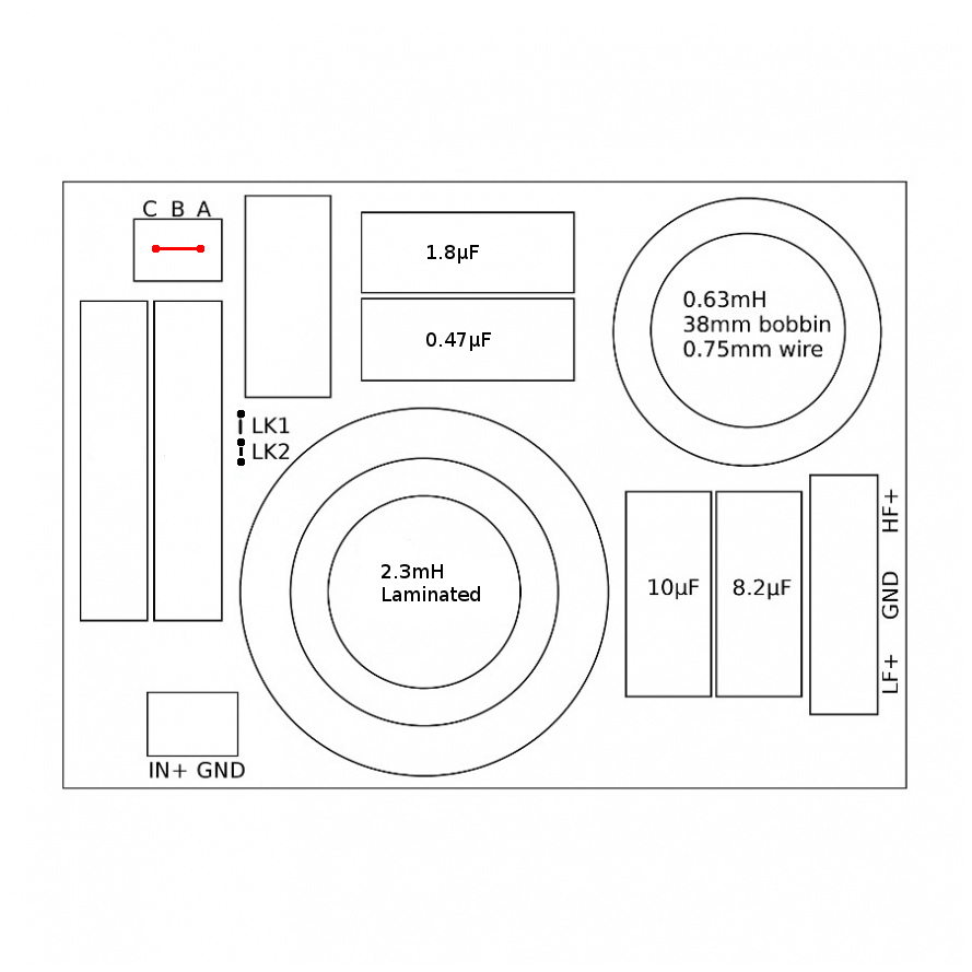 2-way crossover for B&C DE254TN with 2 x 15 inch Mid-Bass Woofer 