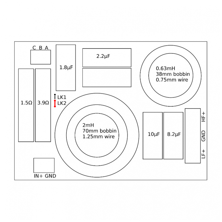 Convair 2-way crossover for B&C DE254TN with 1 x 15 inch Mid-Bass Woofer 