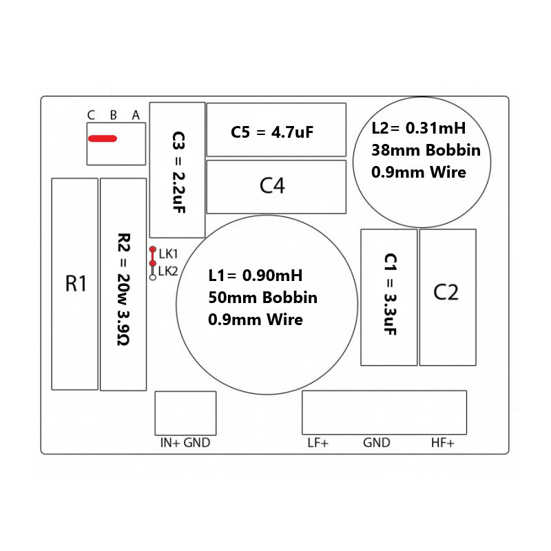 2-way Crossover for B&C DCX464 16 ohm Co-axial