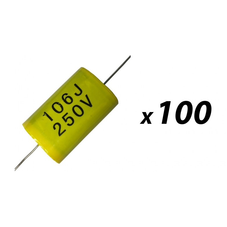 100 Pack of Crossover Capacitor Polypropylene 10uF 250V (Narrow)