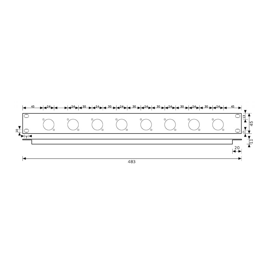 1U Rack Panel for 8x D-Size Speakon/XLR Connectors